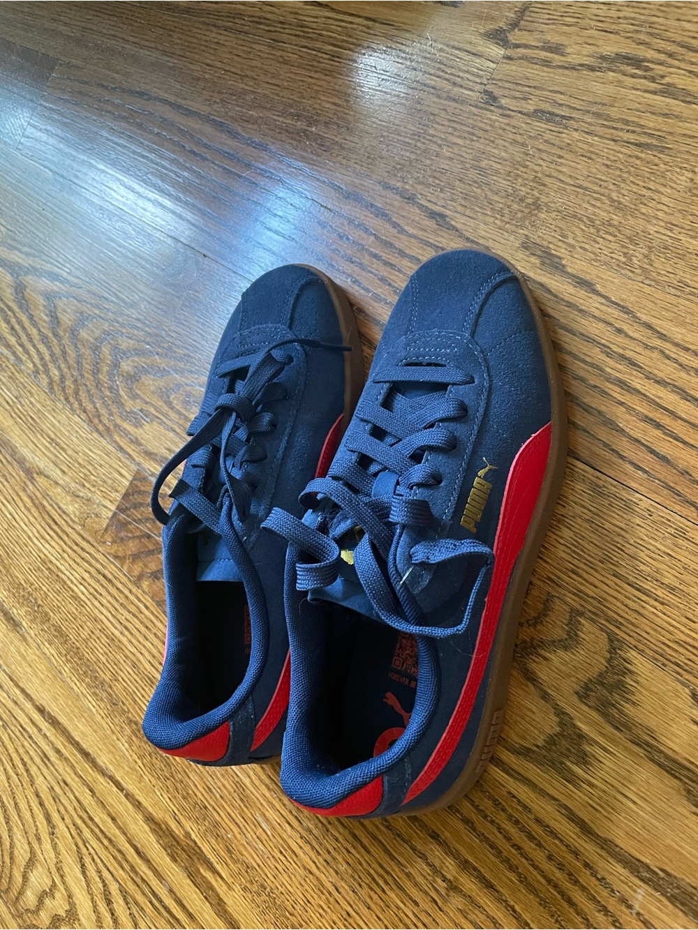 Puma Navy and Red Suede Low-Top Sneakers